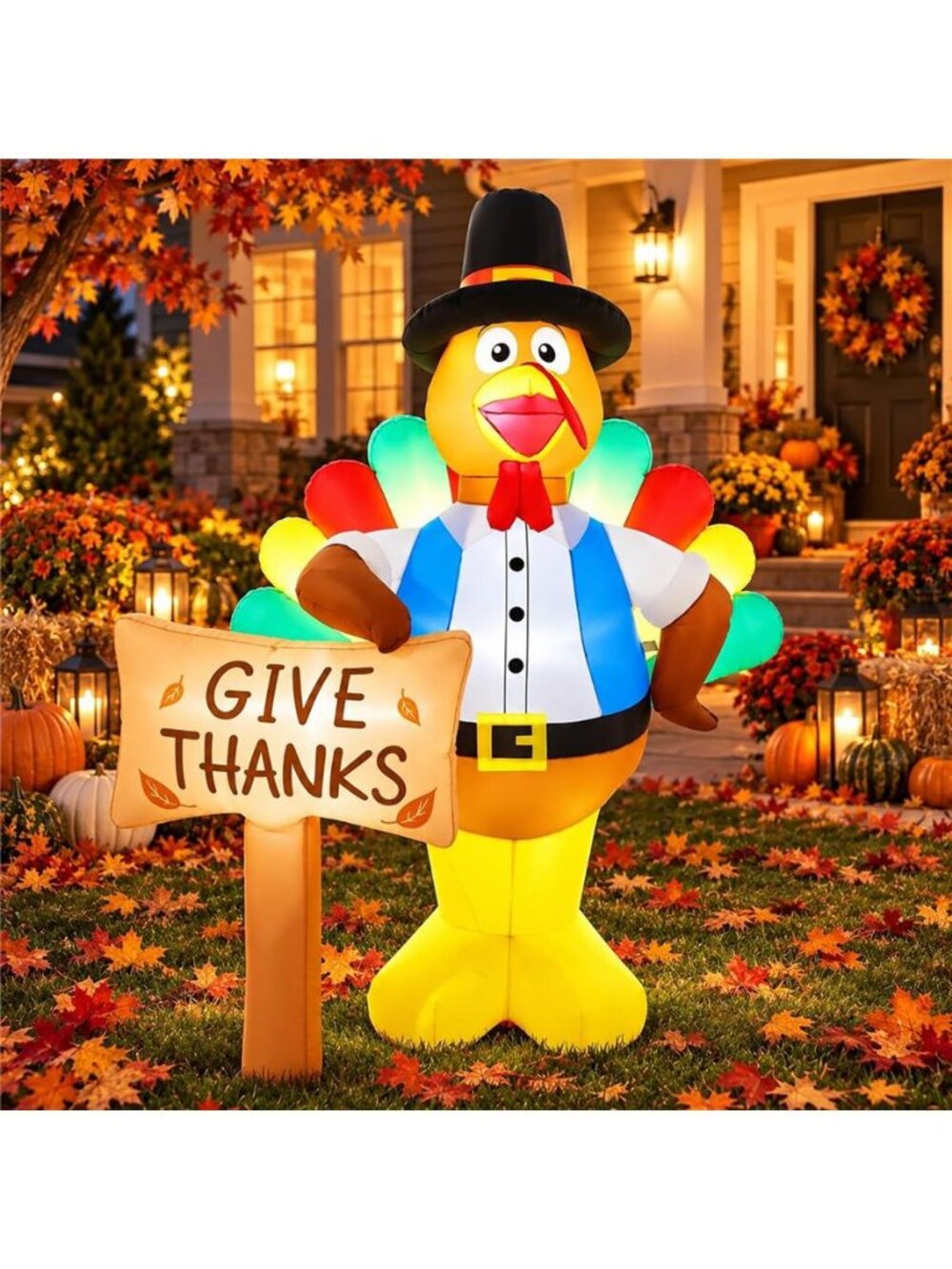 6FT Thanksgiving Inflatable Turkey Outdoor Decoration with Built-in LEDs